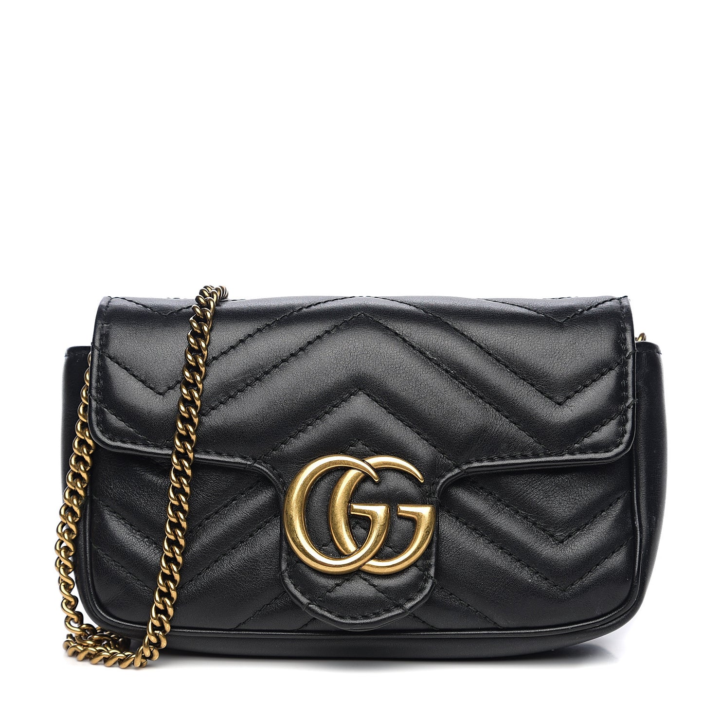 Calfskin Matelasse Super Mini GG Marmont Shoulder Bag Black