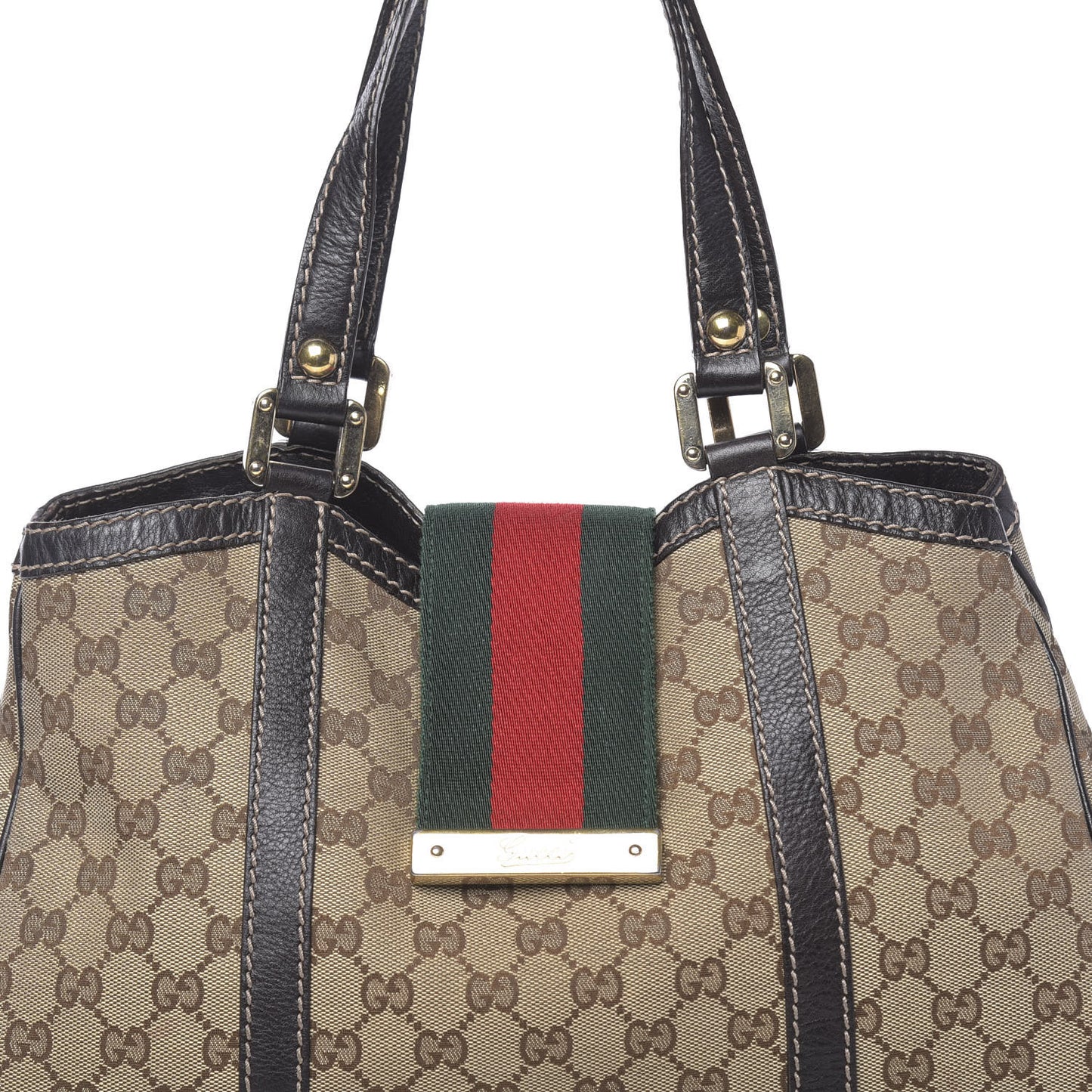 Monogram New Ladies Web Tote Dark Brown