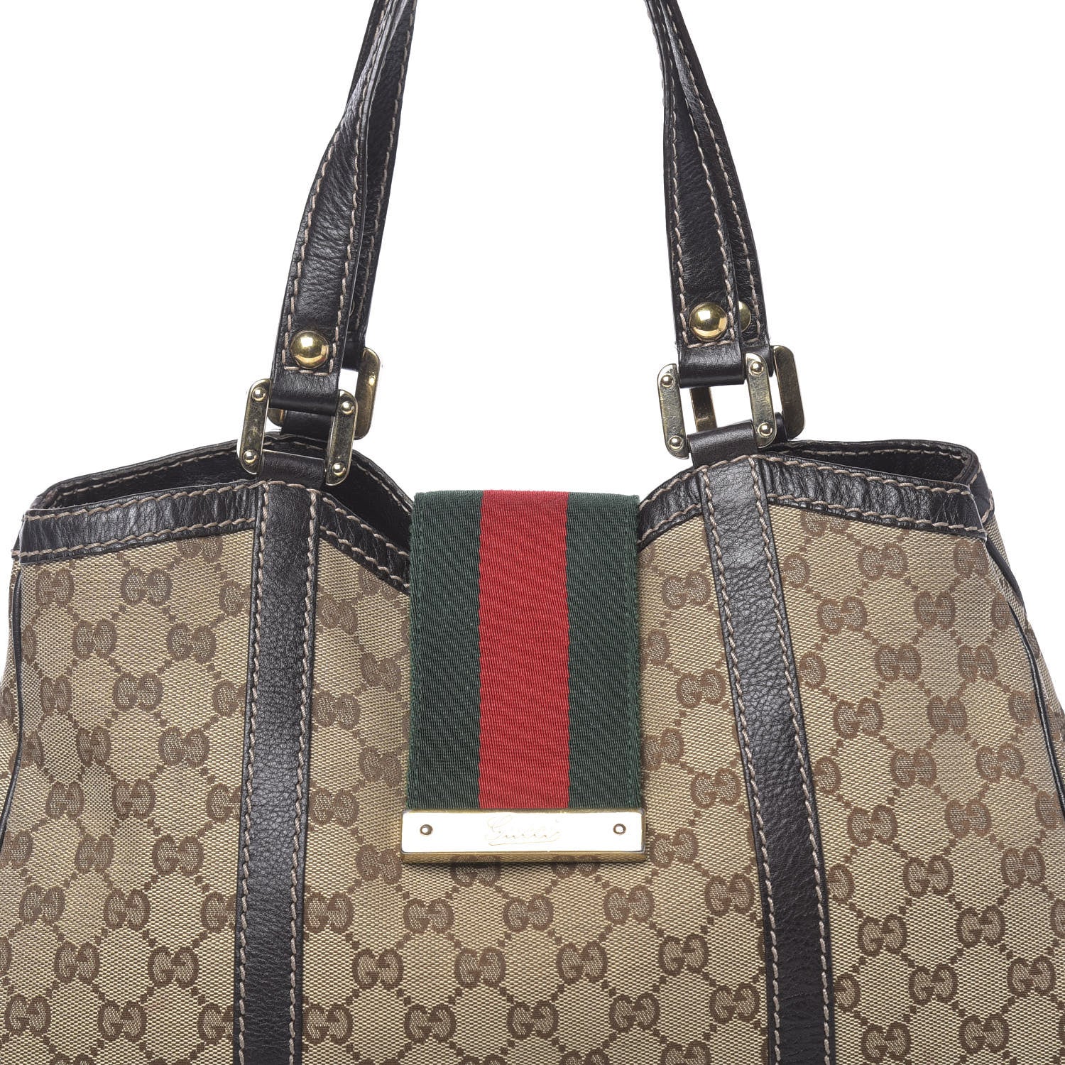 Gucci Monogram New Ladies Web Tote Dark Brown 13 of 22
