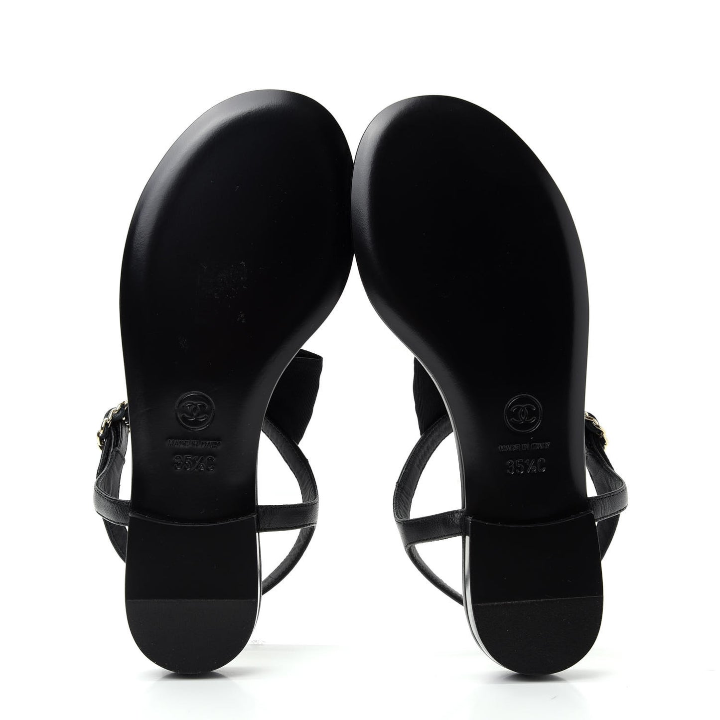 Lambskin Crystal Chain CC Logo Thong Sandals 35.5 Black