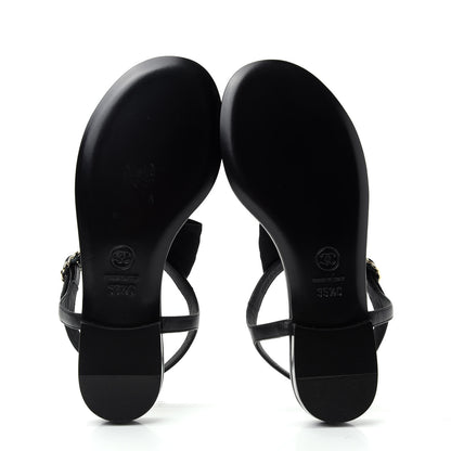 Chanel Lambskin Crystal Chain CC Logo Thong Sandals 35.5 Black 6 of 10