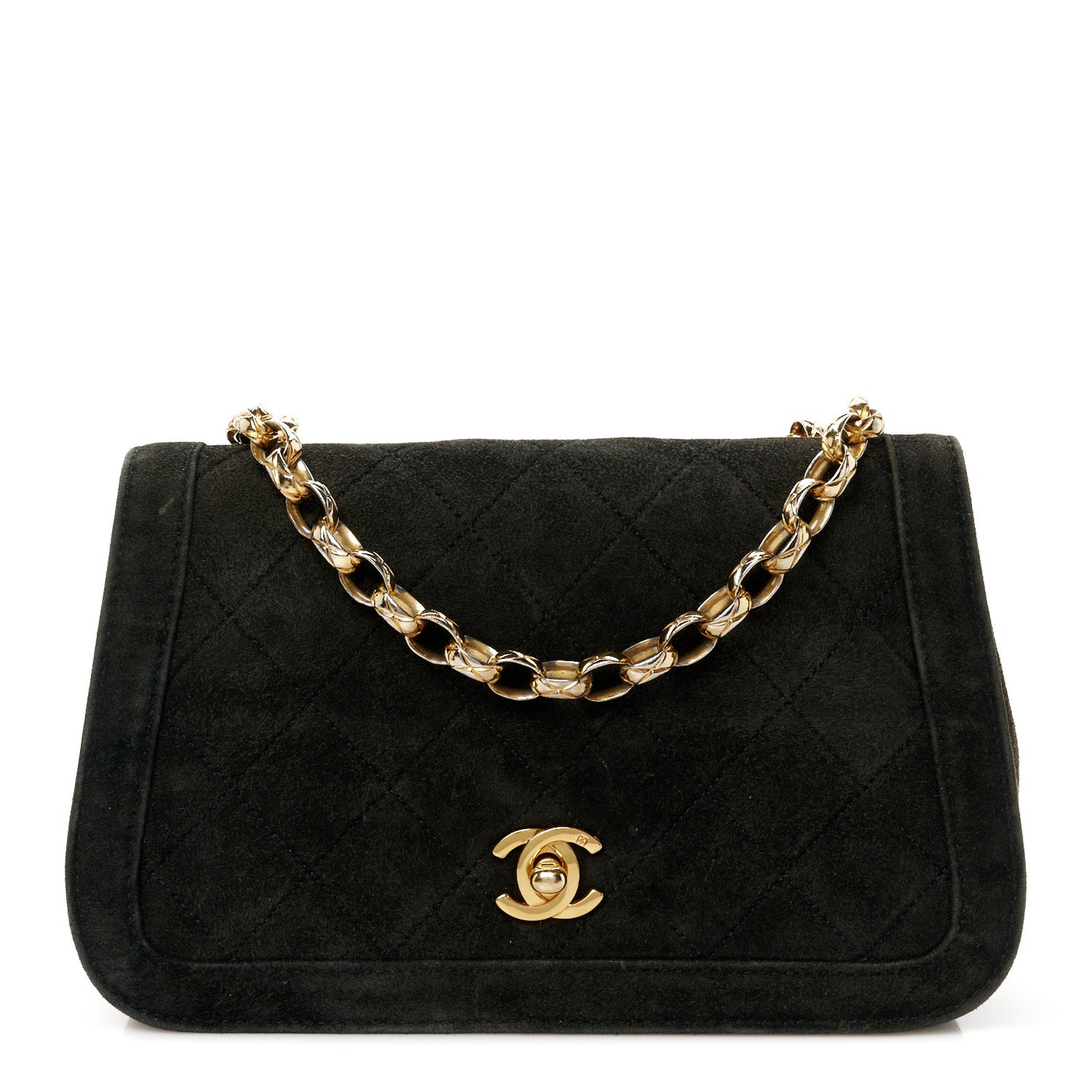 Suede Quilted Mini Flap Black