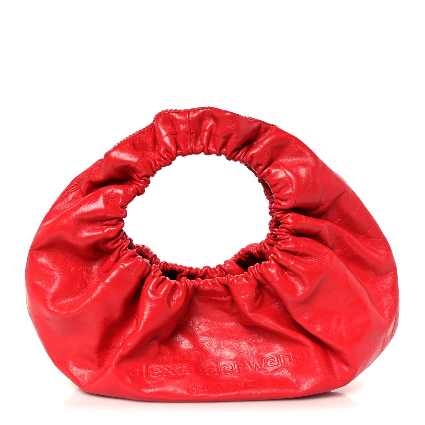 Crackle Patent Calfskin Small Handle Crescent Bag Flame Red