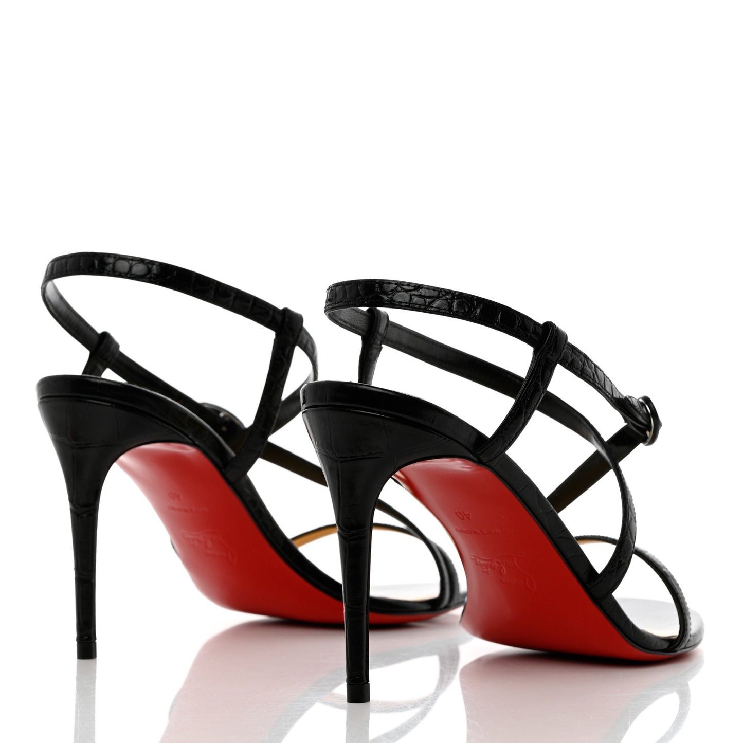 Calfskin Alligator Embossed Selima 85 Sandals 40 Black