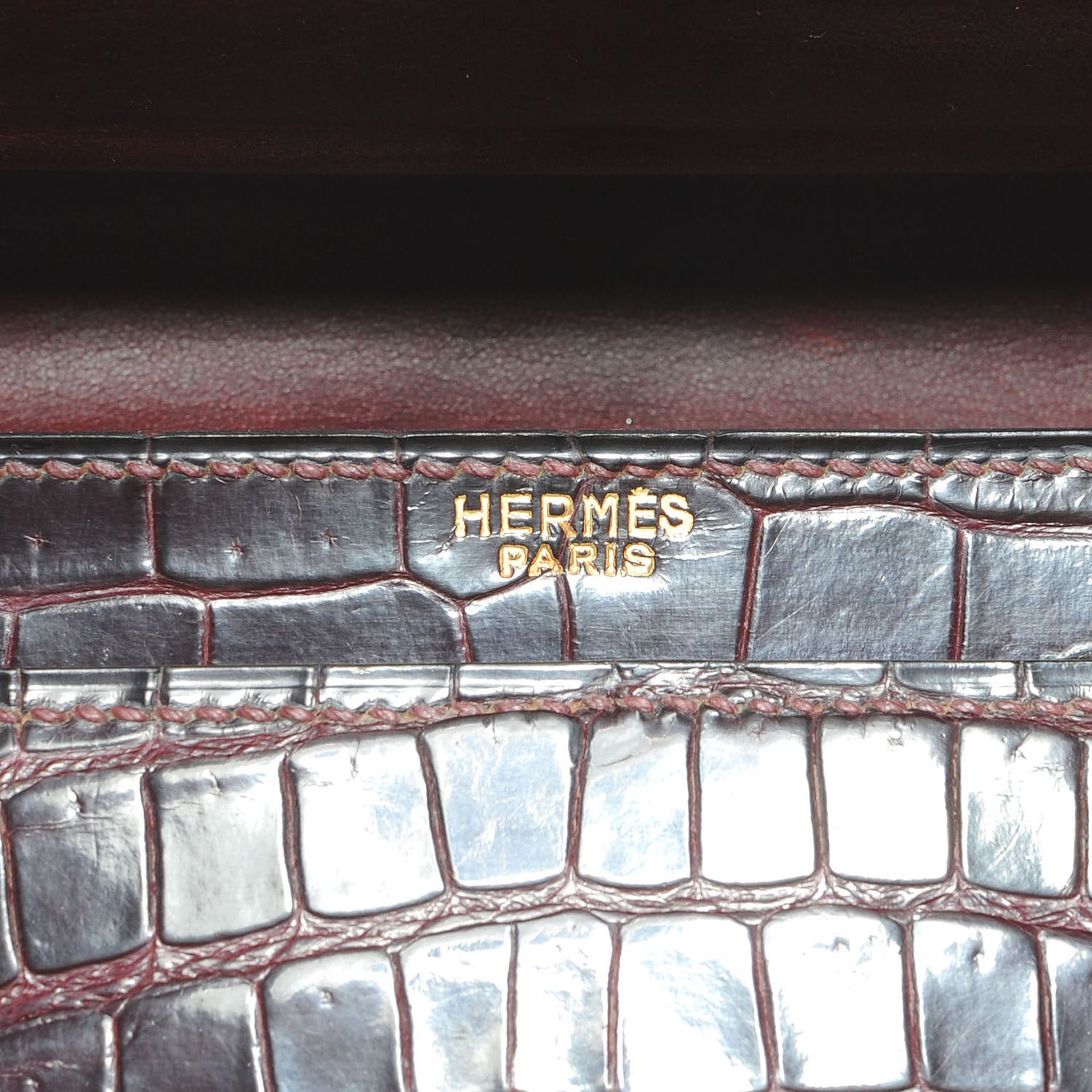 Hermes Porosus Crocodile Sac Chaine d Ancre Bordeaux 6 of 6