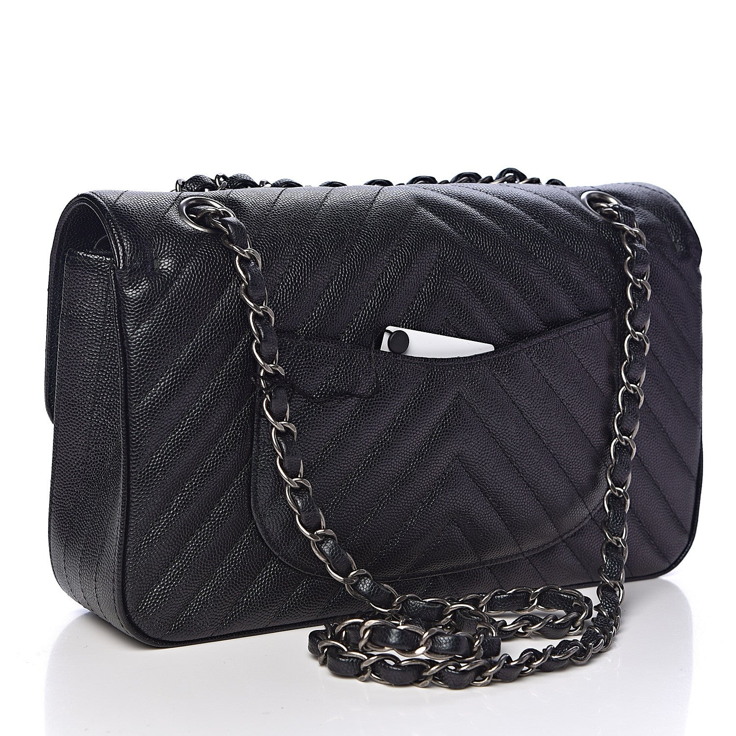 Chanel Iridescent Caviar Chevron Quilted Medium Double Flap Black 3 of 12