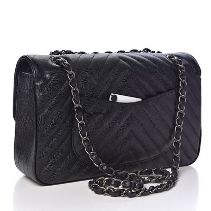 Chanel Iridescent Caviar Chevron Quilted Medium Double Flap Black 3 of 12