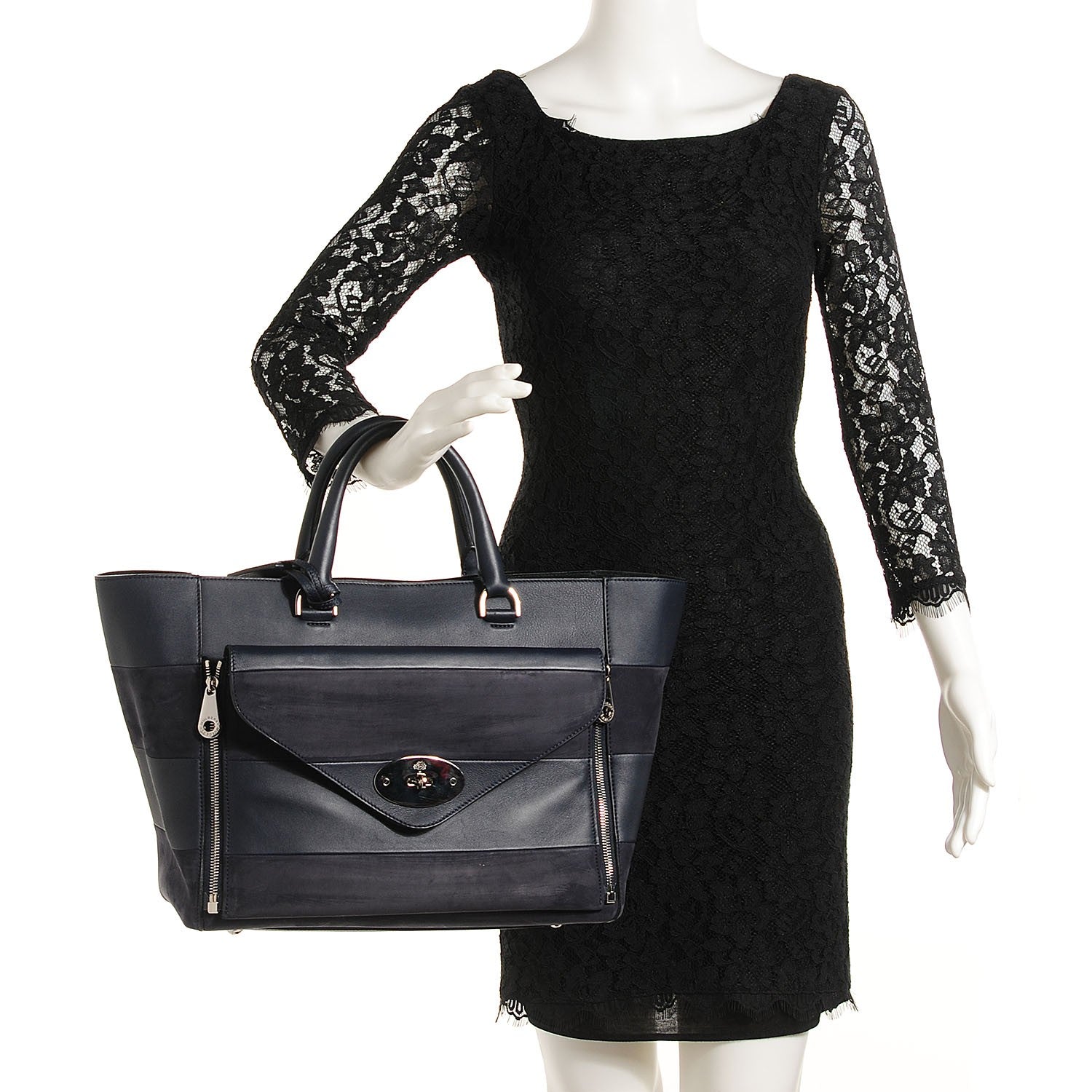 Mulberry Silky Calf Nubuck Stripe Medium Willow Tote Midnight Blue 2 of 12