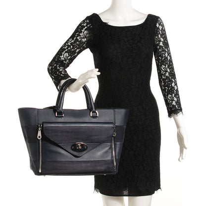 Mulberry Silky Calf Nubuck Stripe Medium Willow Tote Midnight Blue 2 of 12