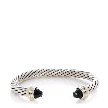 David Yurman Sterling Silver 14K Yellow Gold Black Onyx 7mm Cable Classics Bracelet 1 of 5