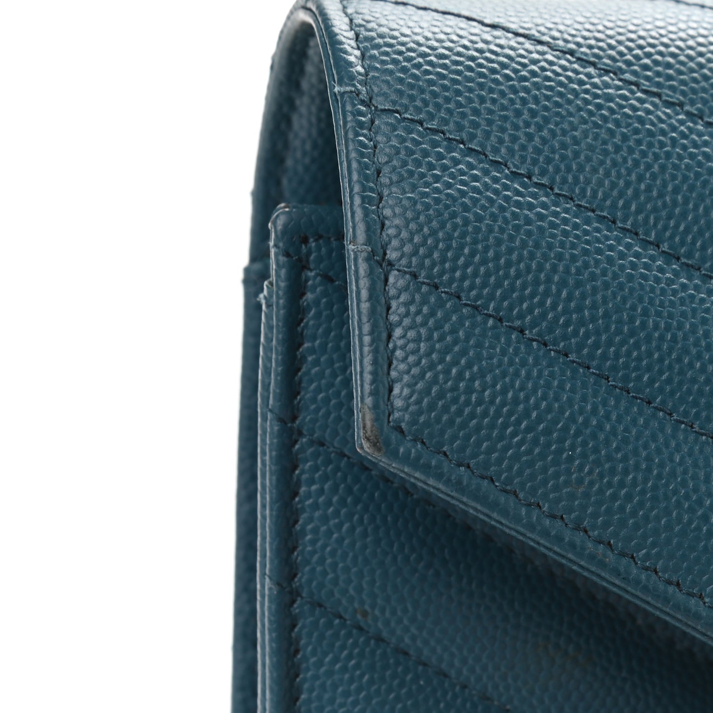 Grain De Poudre Matelasse Chevron Medium Monogram Chain Wallet Peacock Green