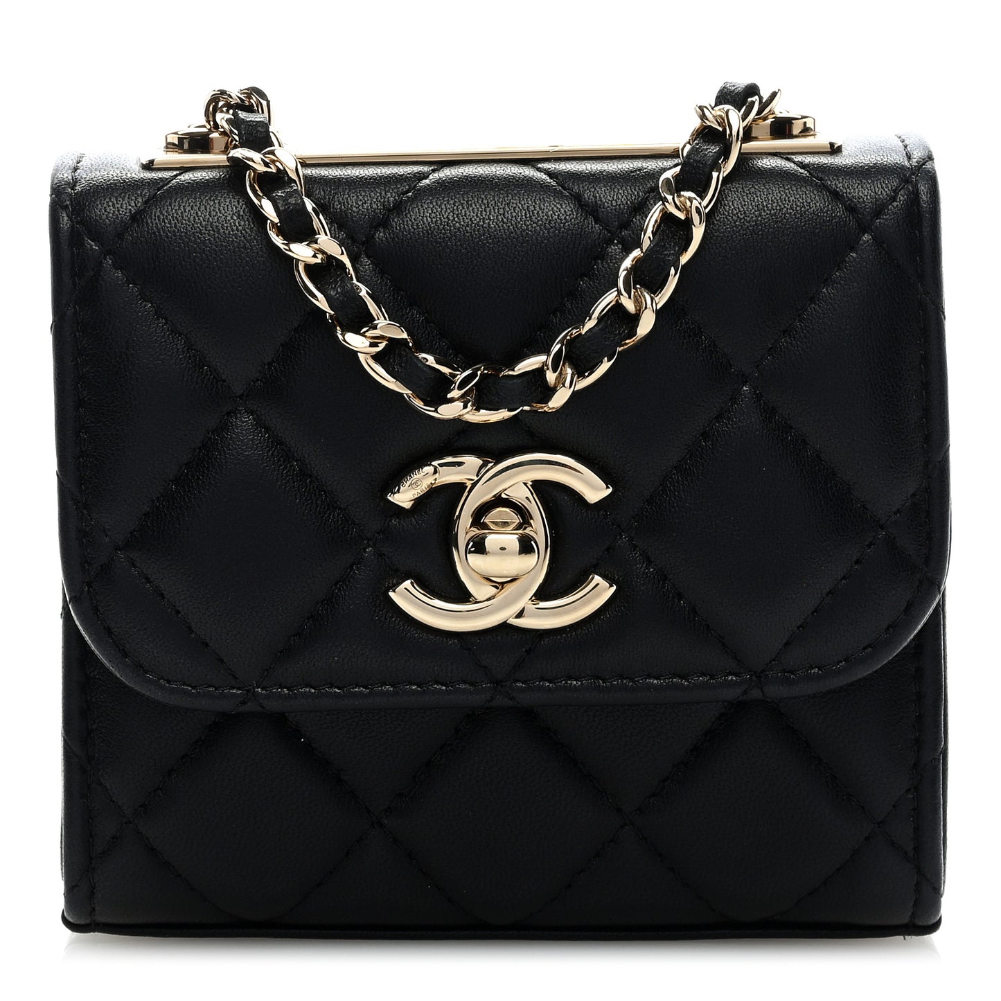 Lambskin Quilted Mini Trendy CC Clutch With Chain Black