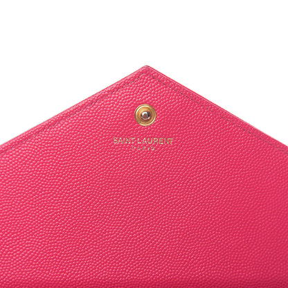 Saint Laurent Grain De Poudre Matelasse Chevron Monogram Chain Wallet Hot Pink 5 of 10
