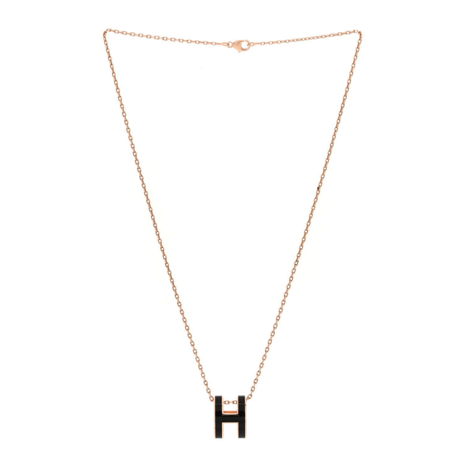 Hermes Lacquered Rose Gold Pop H Pendant Necklace Black 3 of 7