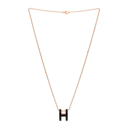 Hermes Lacquered Rose Gold Pop H Pendant Necklace Black 3 of 7