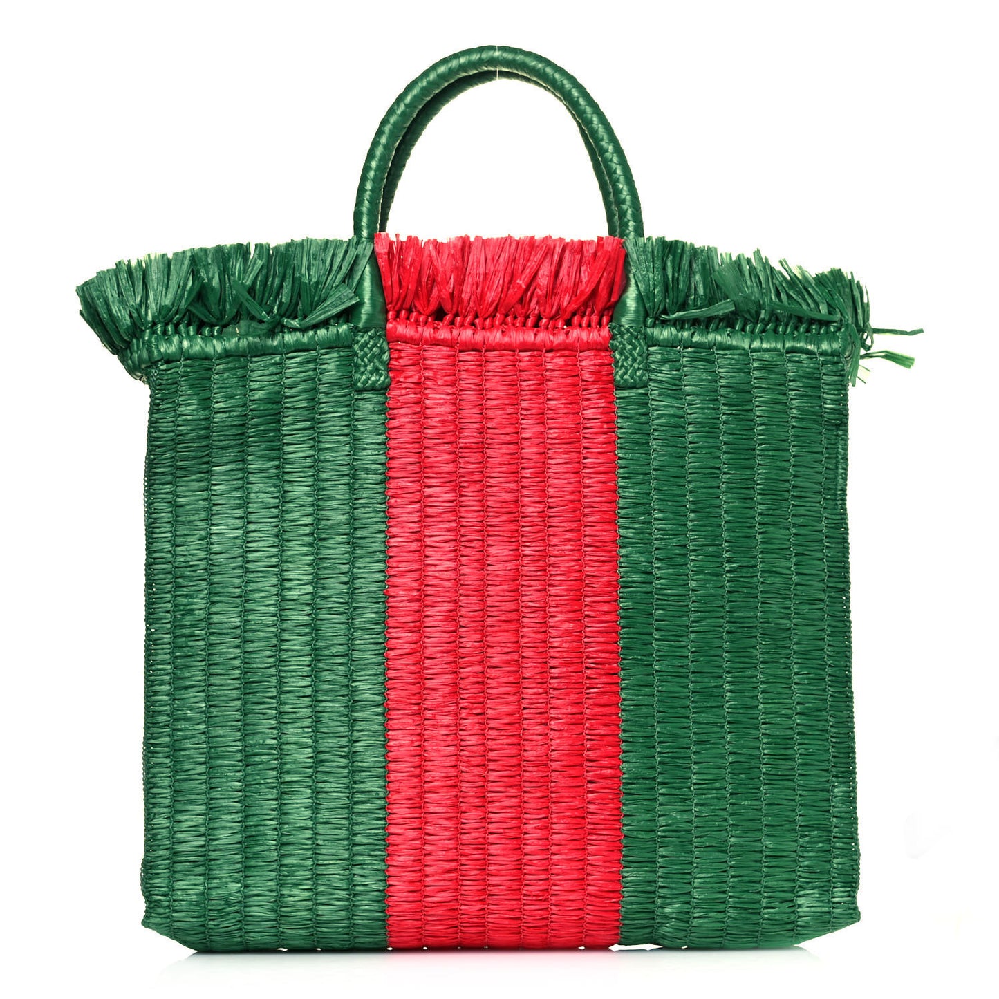 Raffia Linen Web Cestino Tote Bag Red Green