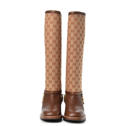 Gucci GG Monogram Calfskin Lola Tall Boots 38.5 Beige Ruggine Cuir 2 of 7