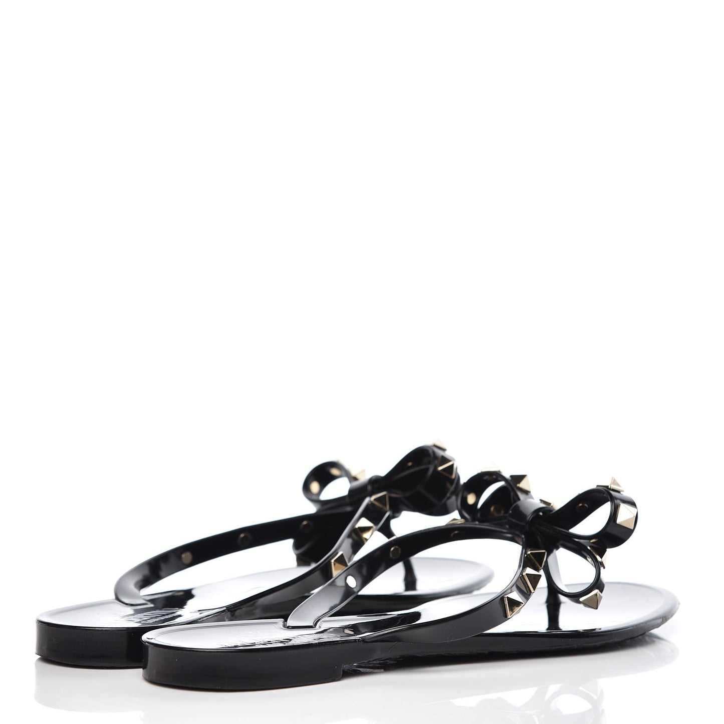 PVC Jelly Rockstud Bow Thong Sandals 37 Black