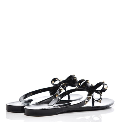 Valentino Garavani PVC Jelly Rockstud Bow Thong Sandals 37 Black 4 of 8