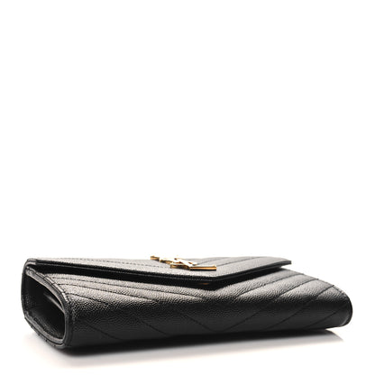 Saint Laurent Grain De Poudre Matelasse Chevron Monogram Flap Wallet Black 4 of 8