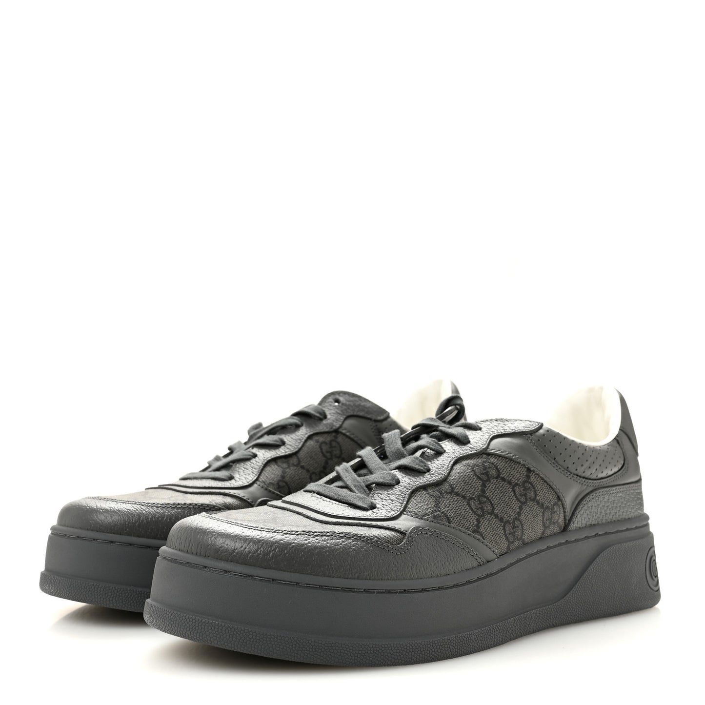 Textured Dollar Calfskin GG Supreme Monogram Mens Chunky Sneakers 10 Graphite Grey Black Grey