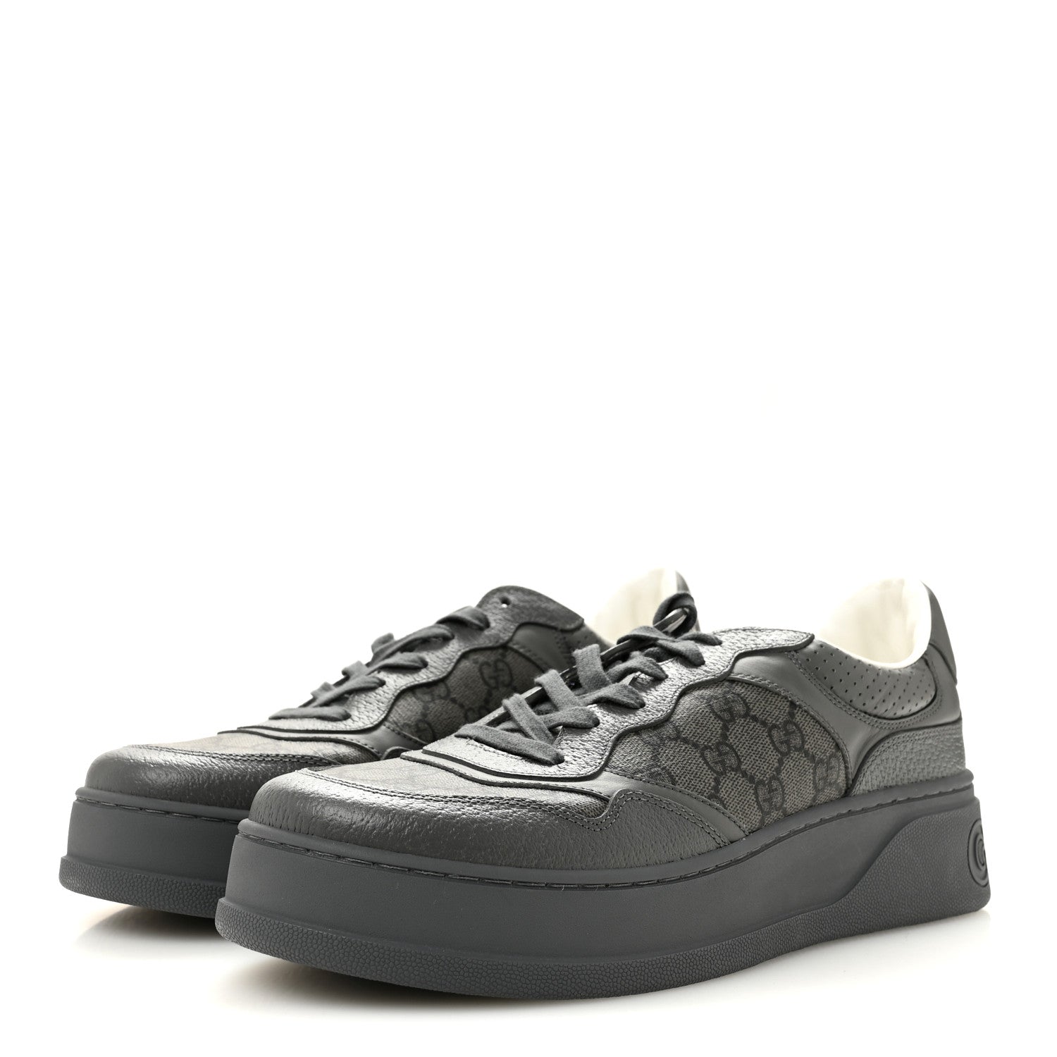 Gucci Textured Dollar Calfskin GG Supreme Monogram Mens Chunky Sneakers 10 Graphite Grey Black Grey 4 of 9