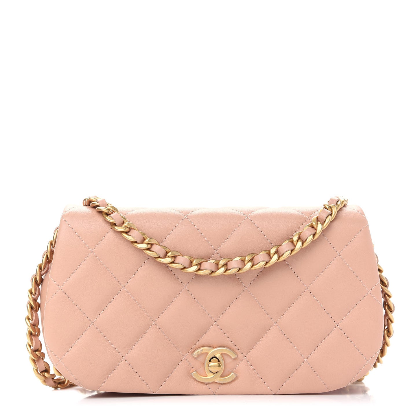 Calfskin Quilted Coco Mail Clutch With Chain Light Pink