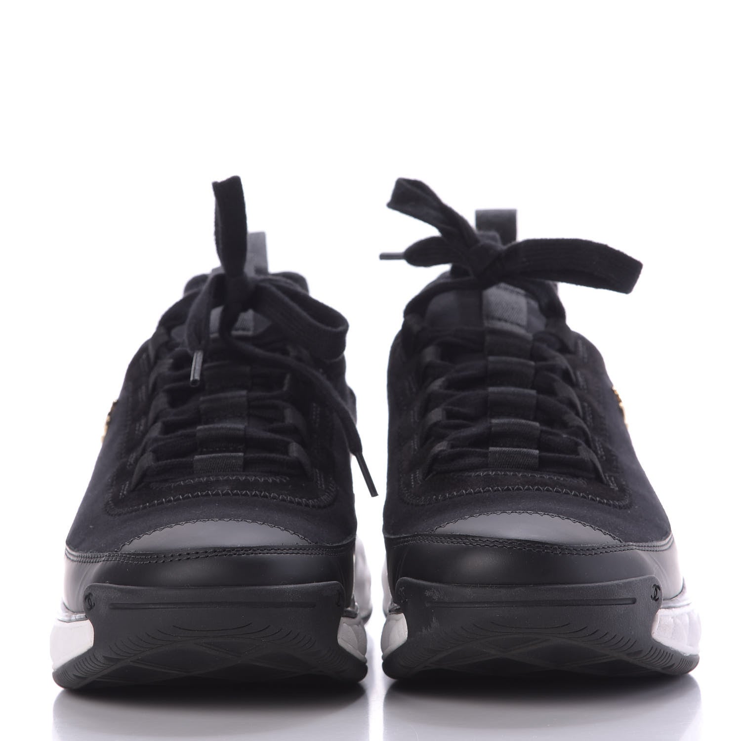 Chanel Velvet Calfskin Mixed Fibers CC Sneakers 39.5 Black 2 of 10