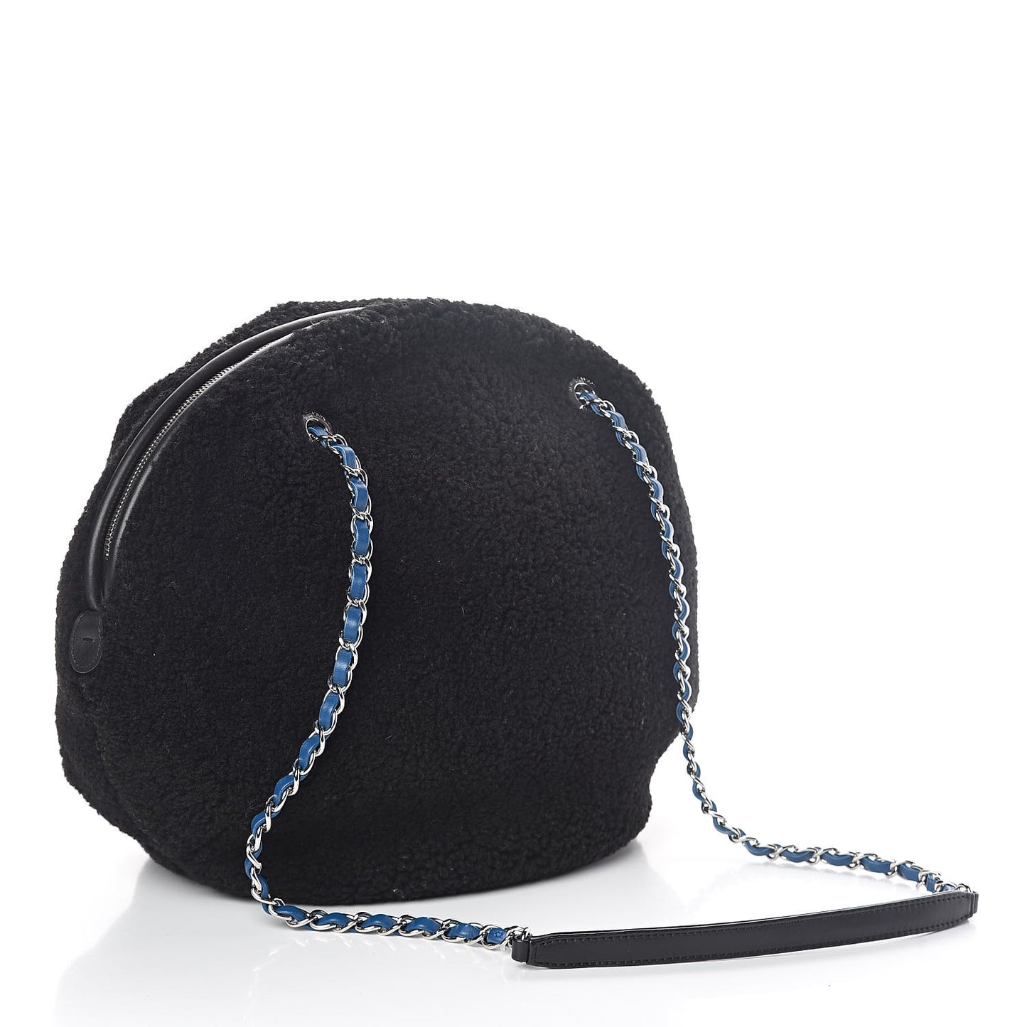 Shearling Large Deauville Round Bag Black