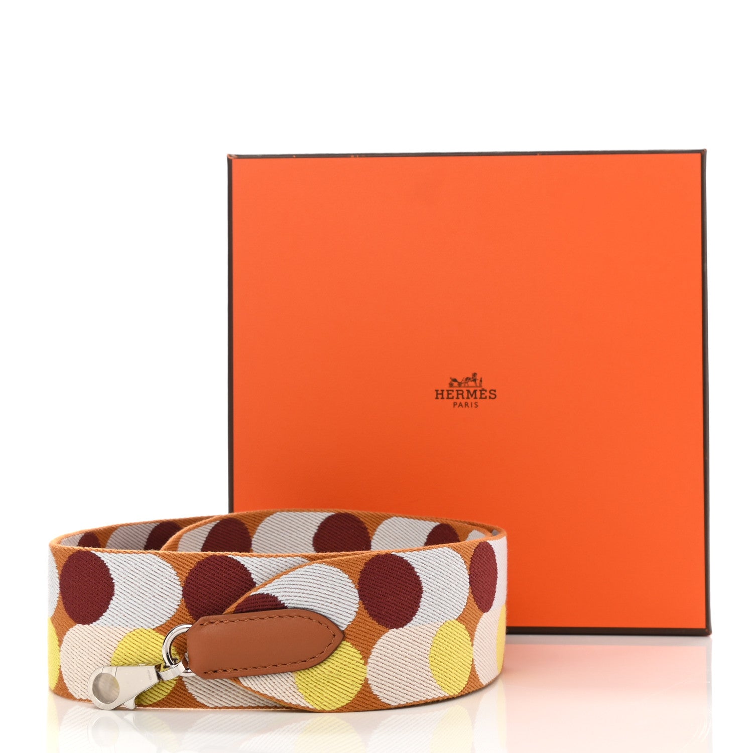 Hermes Toile Swift 50mm Sangle Flipperball Shoulder Strap Caramel Nata Gold 6 of 6