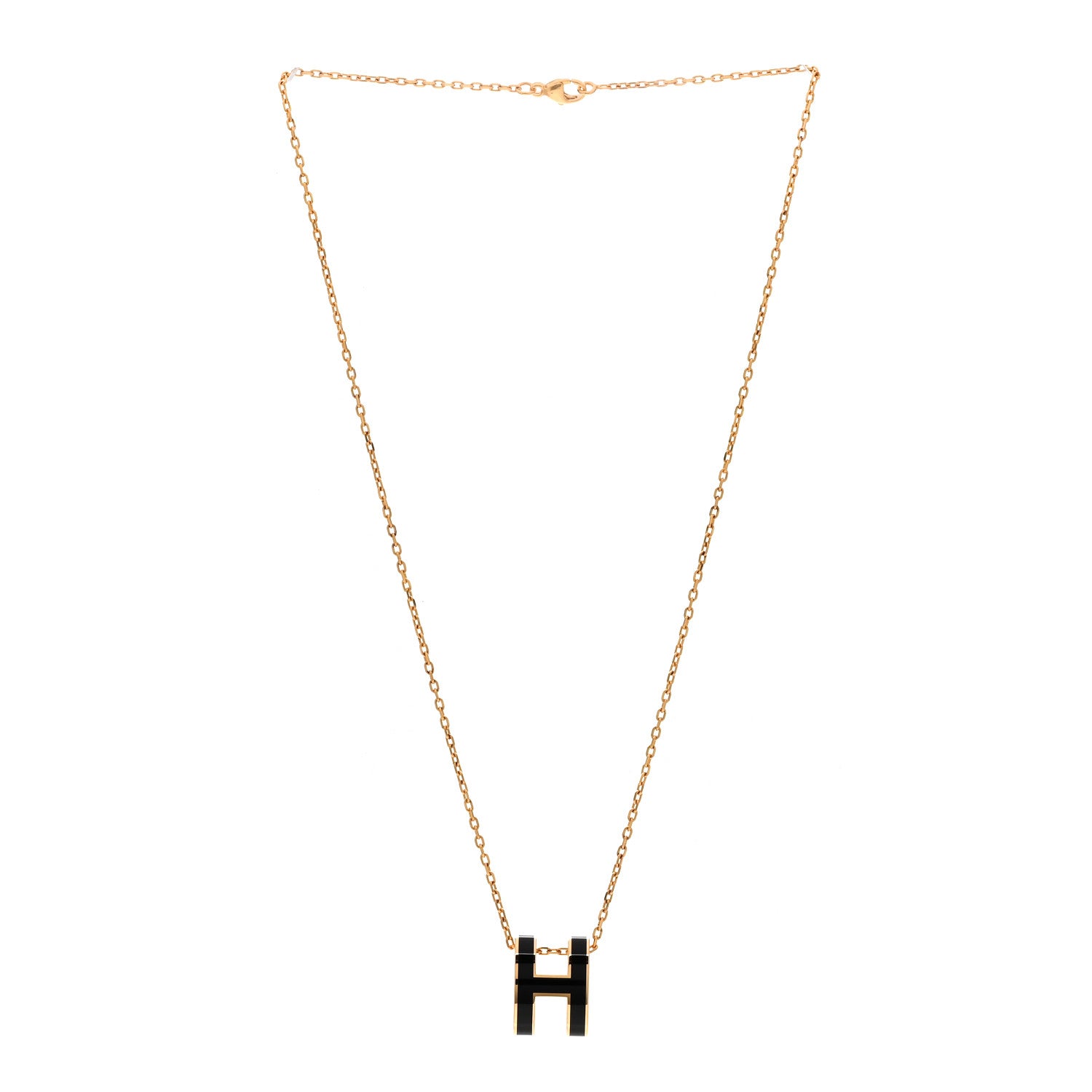 Hermes Lacquered Gold Pop H Pendant Necklace Black 2 of 3