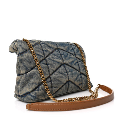Saint Laurent Denim Quilted Toy Loulou Puffer Monogram Chain Satchel Blue Cinnamon 3 of 9