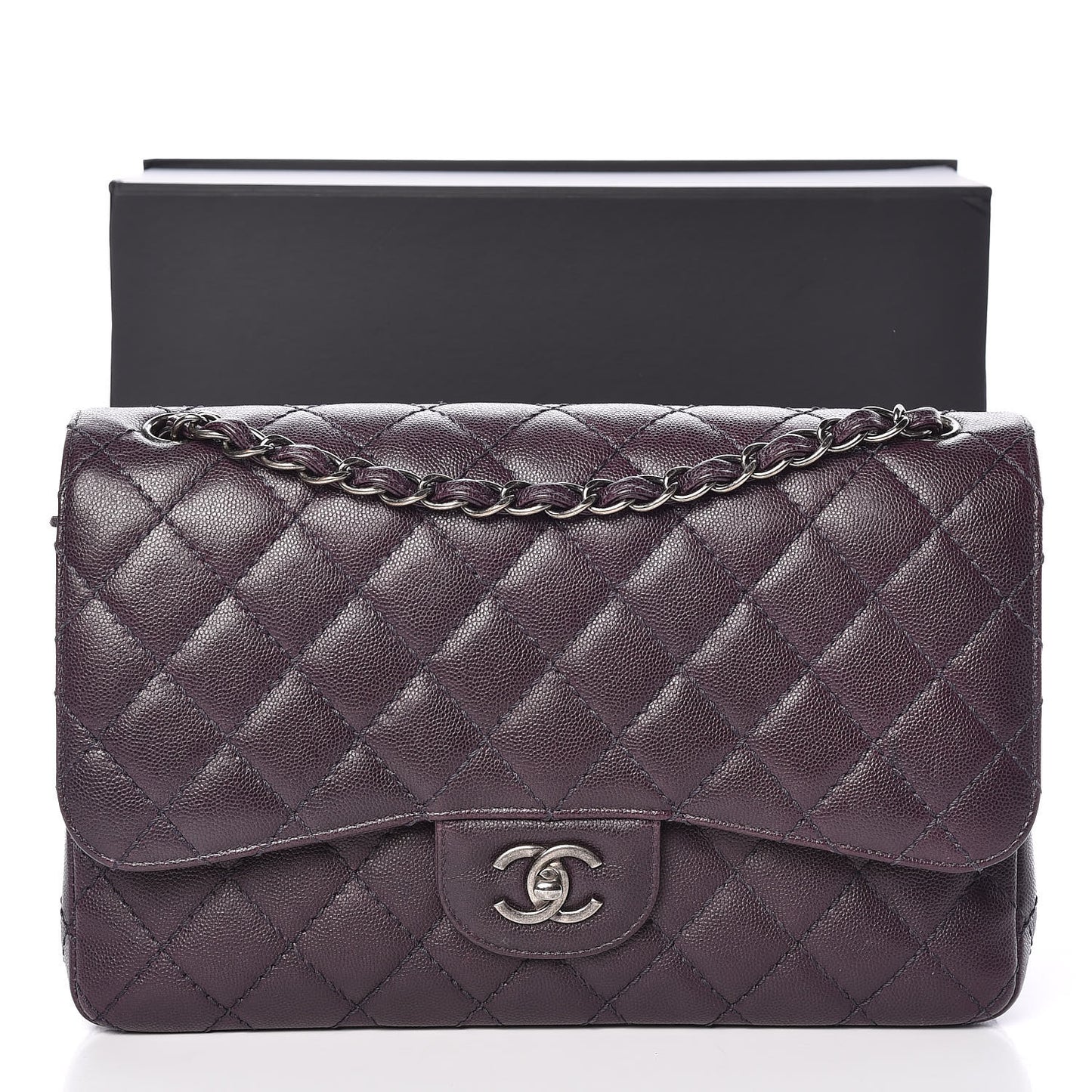 Caviar Quilted Jumbo Double Flap Dark Purple