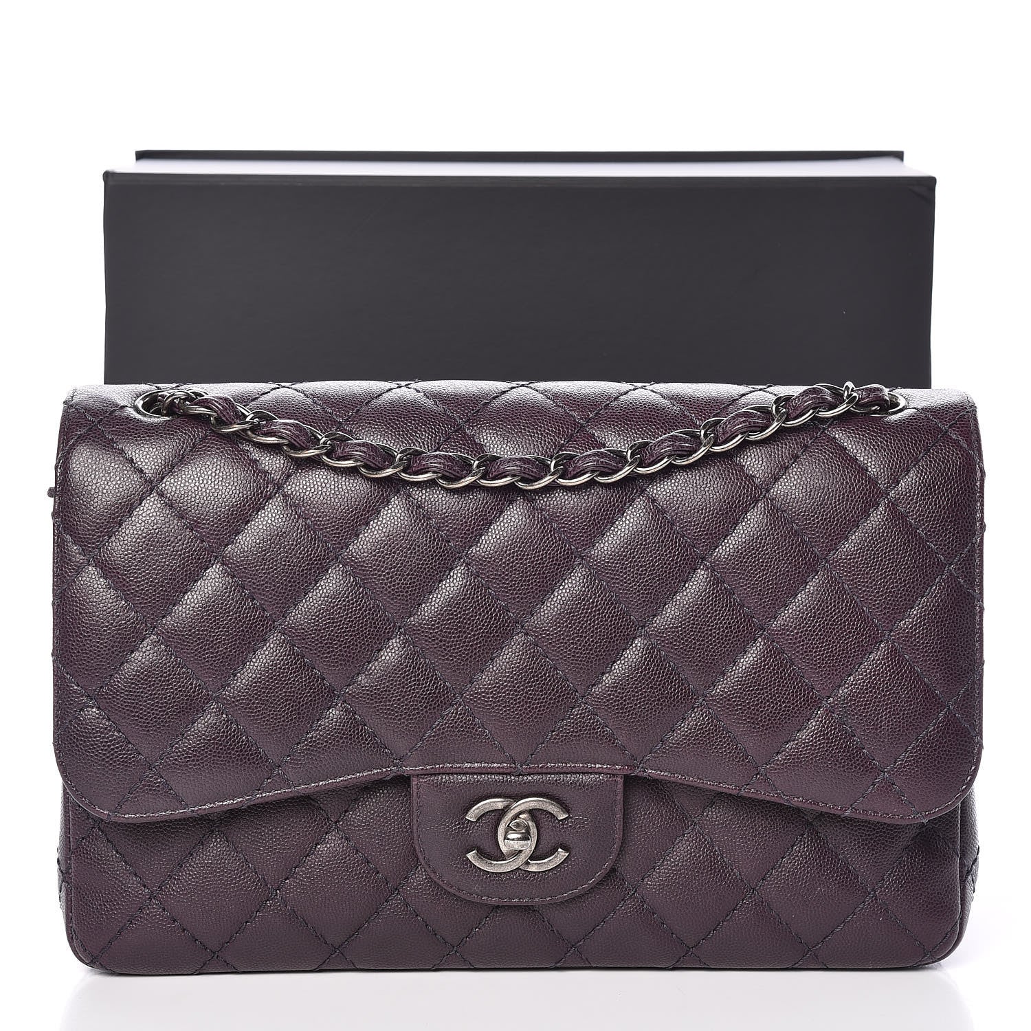 Chanel Caviar Quilted Jumbo Double Flap Dark Purple 13 of 13