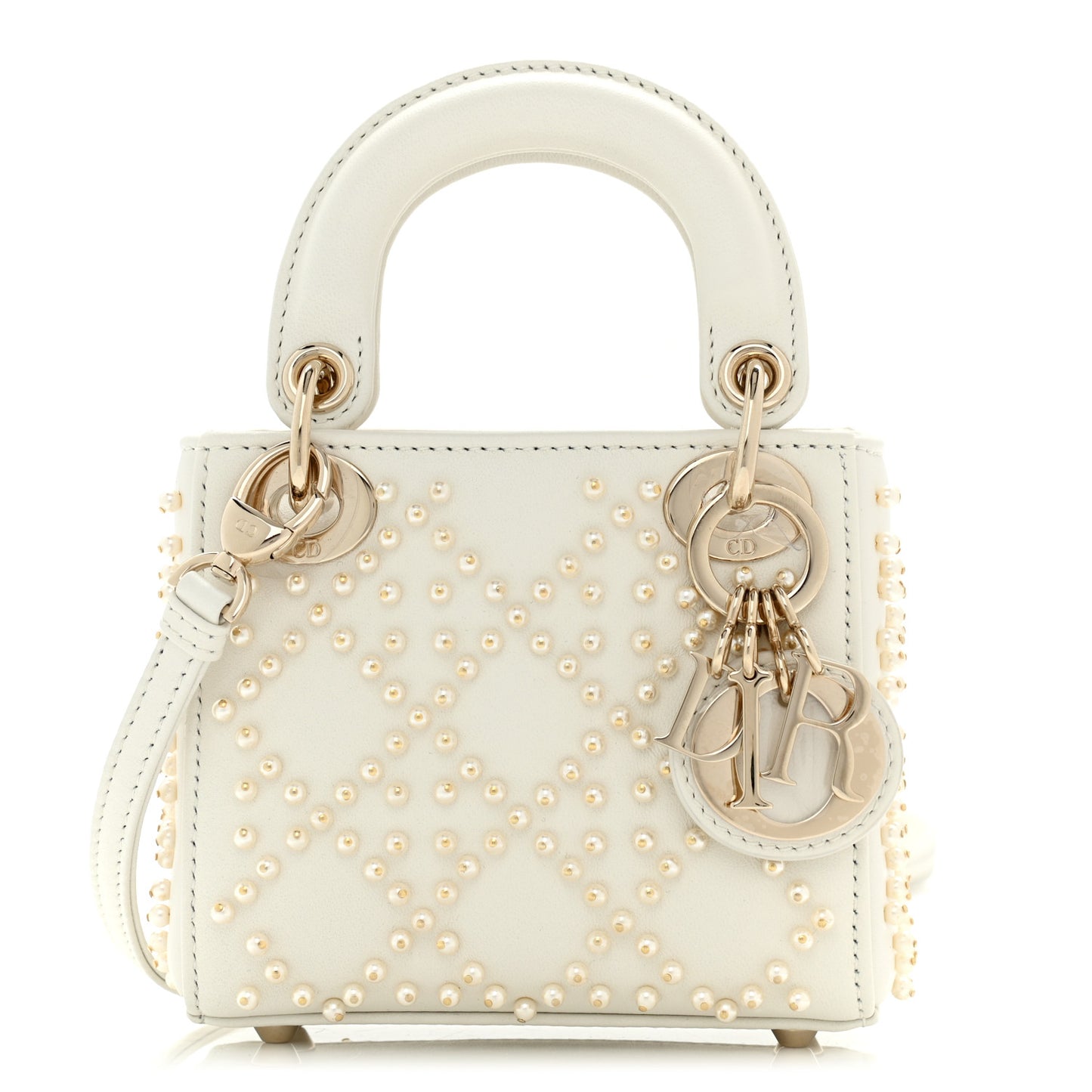 Lambskin Pearl Cannage Micro Lady Dior Latte