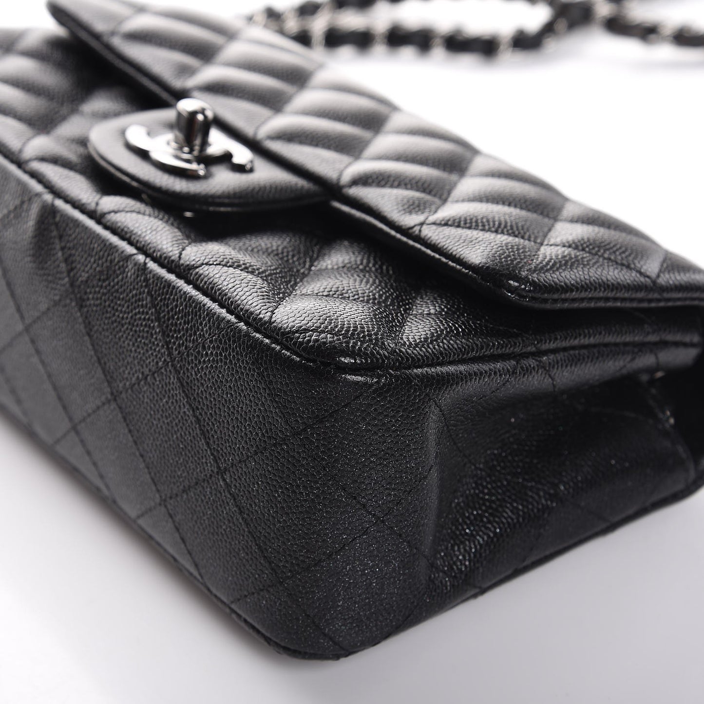 Iridescent Caviar Quilted Mini Rectangular Flap Black