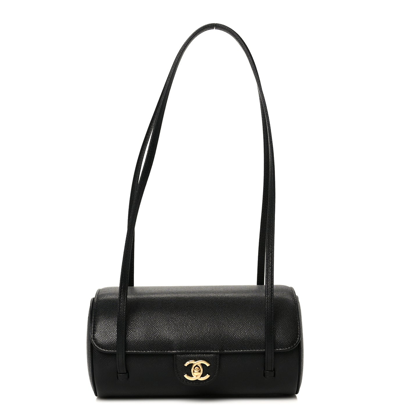 Shiny Caviar Preppy Coco Small Bowling Bag Black