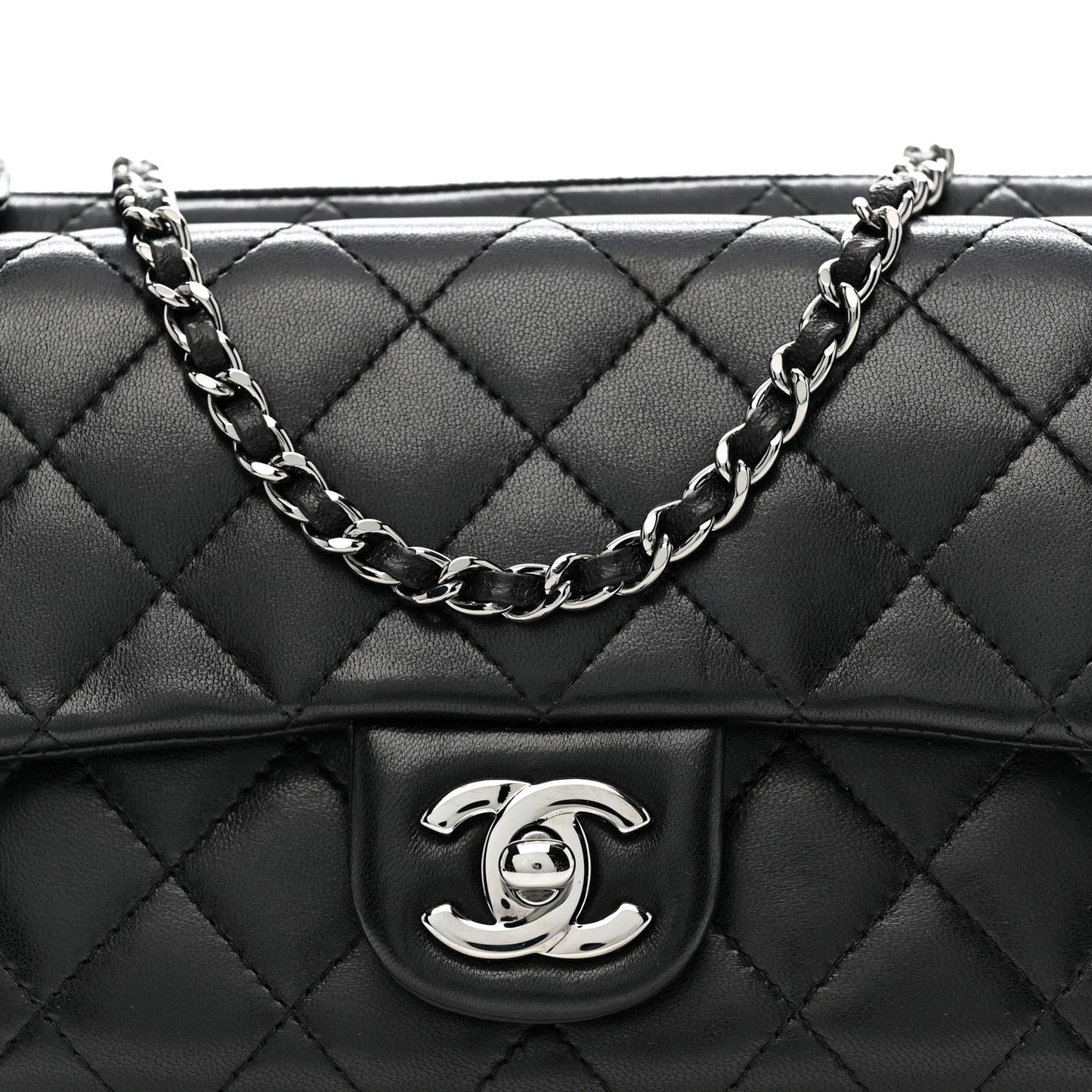 Lambskin Quilted Front Pocket Clutch With Chain Black