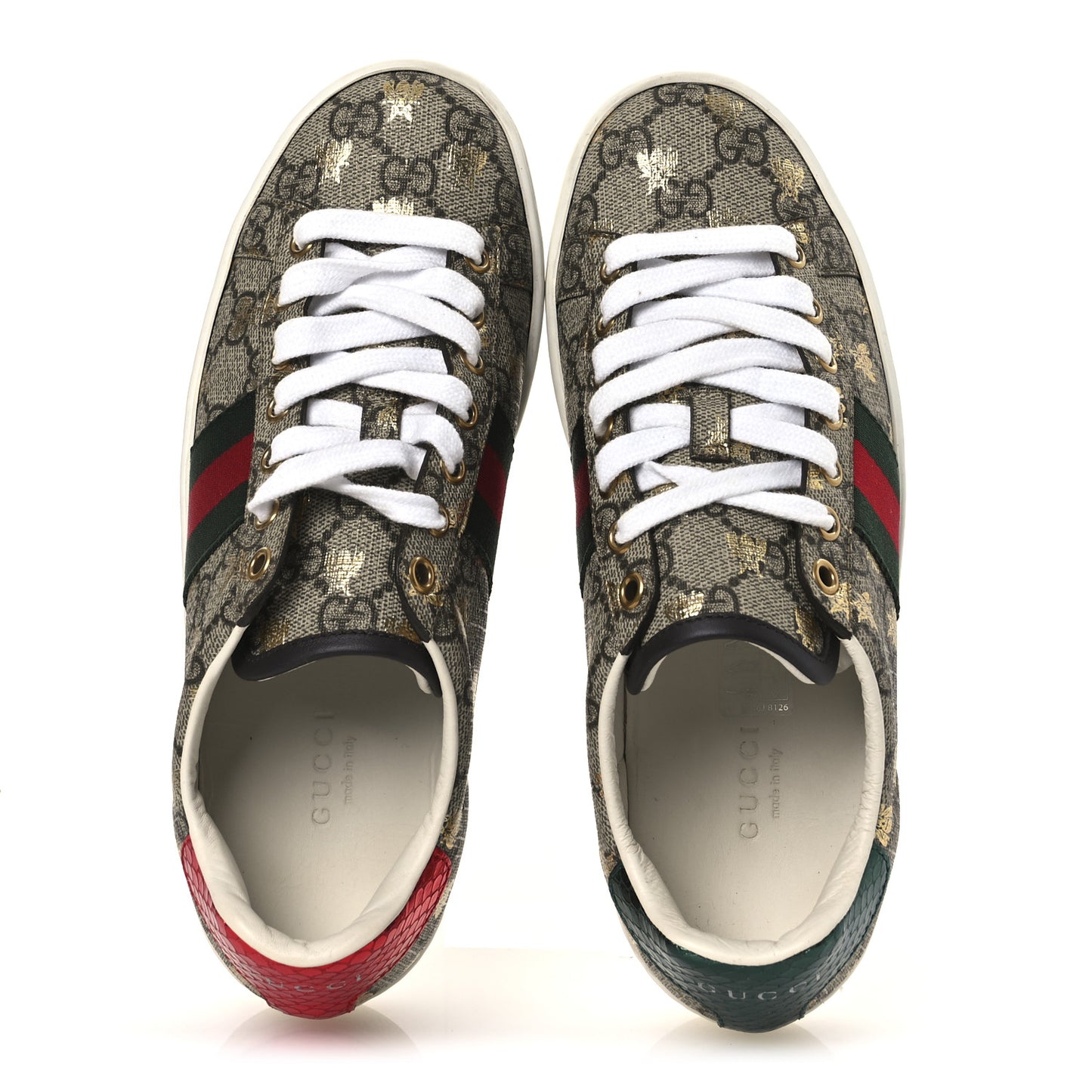 GG Supreme Monogram Bees Ayers Web Womens Ace Sneakers 36 Beige Oro Green Red