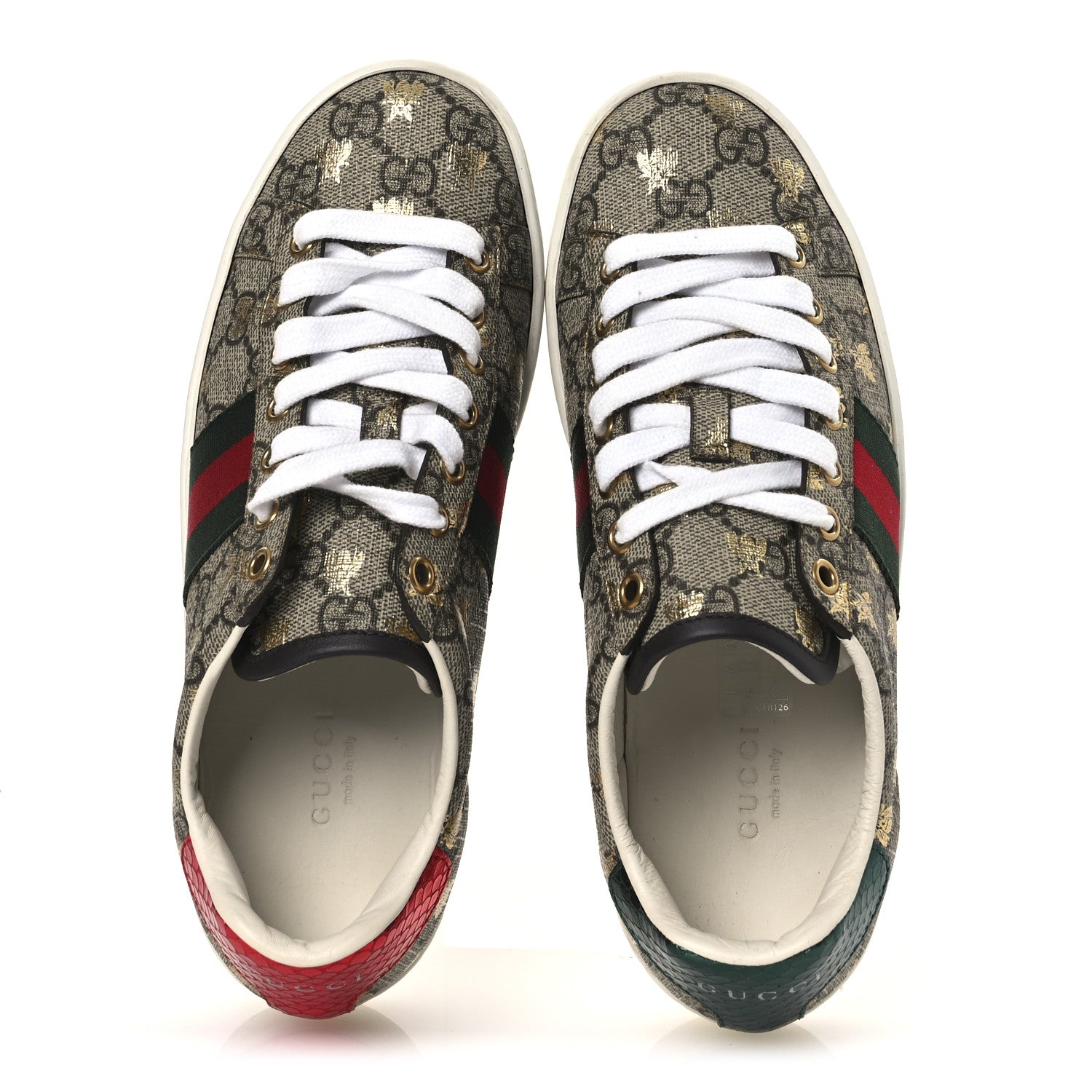 Gucci GG Supreme Monogram Bees Ayers Web Womens Ace Sneakers 36 Beige Oro Green Red 2 of 11