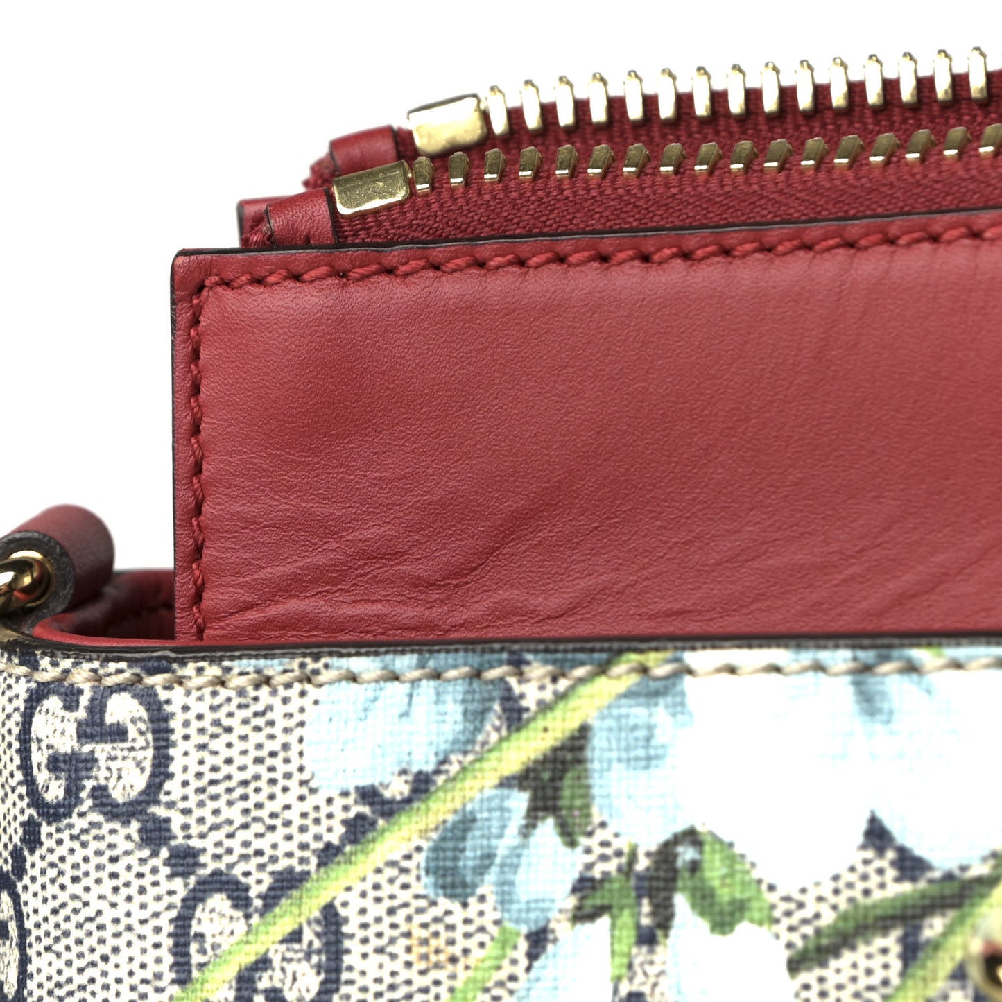 GG Supreme Monogram Blooms Medium Zip Top Tote Beige Blue Navy Hibiscus Red