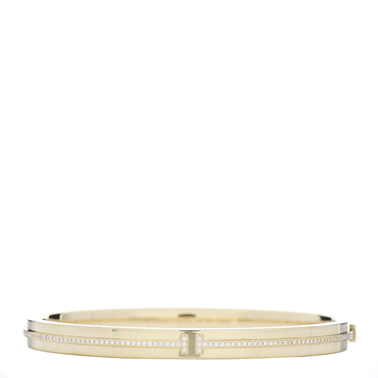 18K Yellow Gold Diamond T Hinged Bangle Bracelet