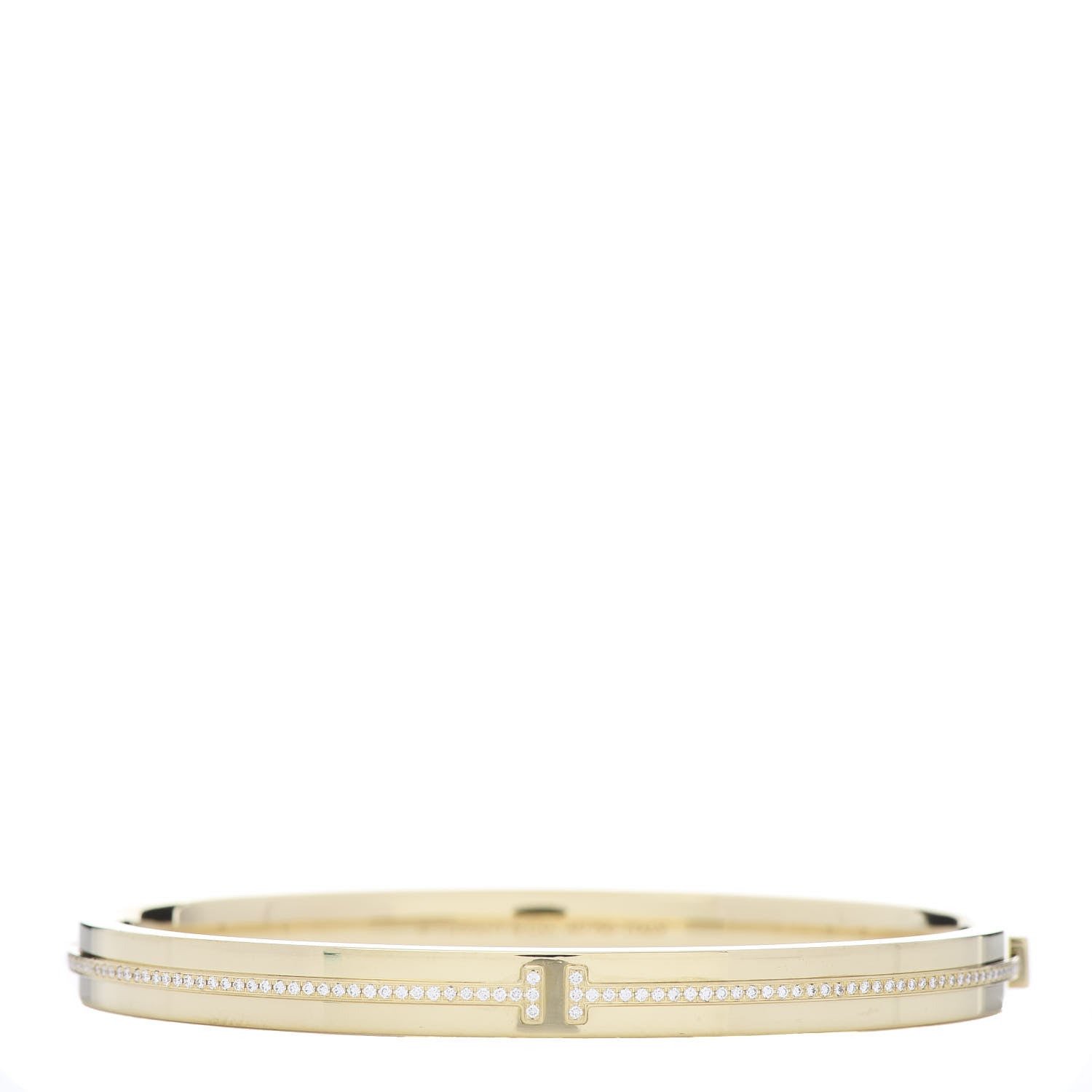 Tiffany 18K Yellow Gold Diamond T Hinged Bangle Bracelet 1 of 5