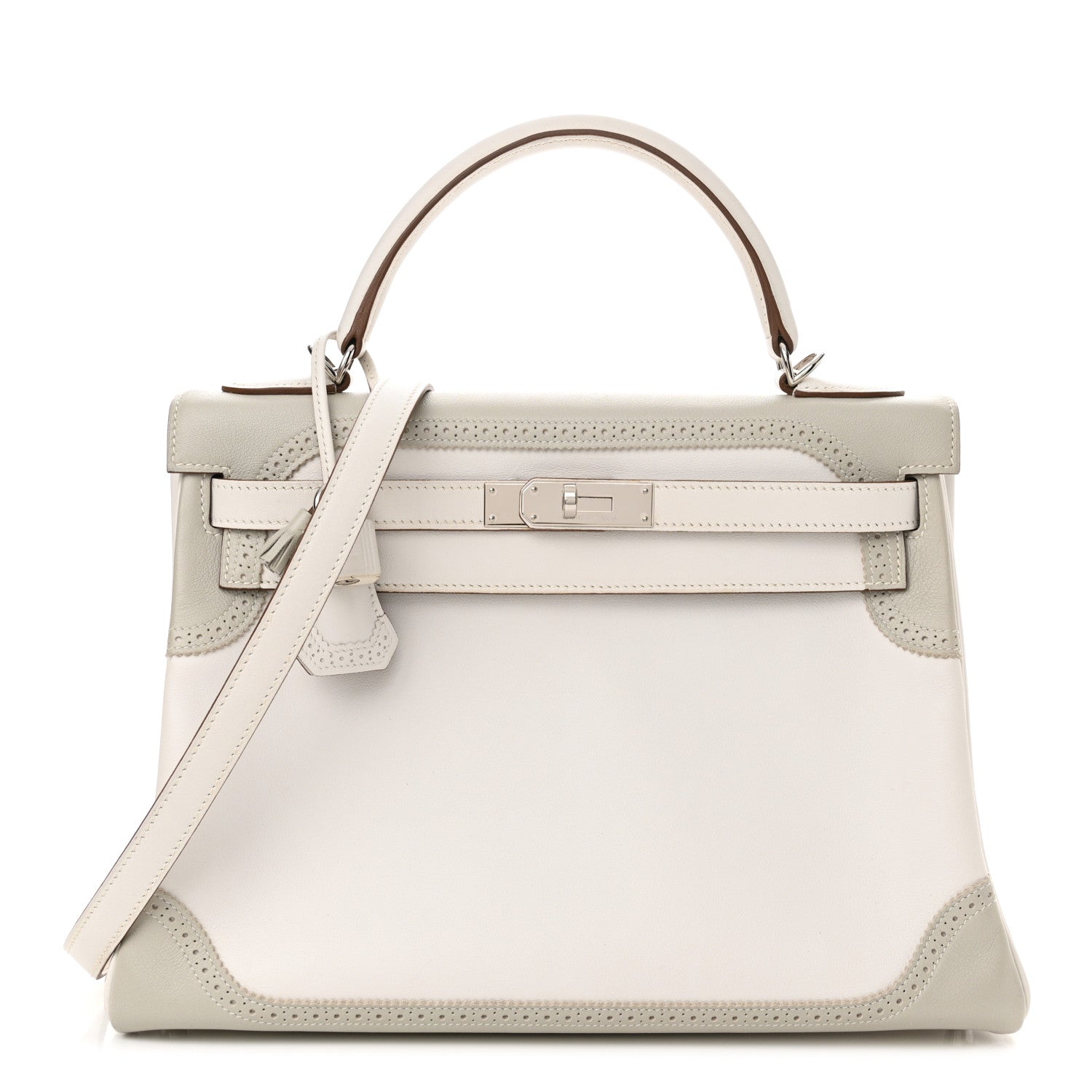 Hermes Swift Ghillies Kelly Retourne 32 White Gris Perle 1 of 14