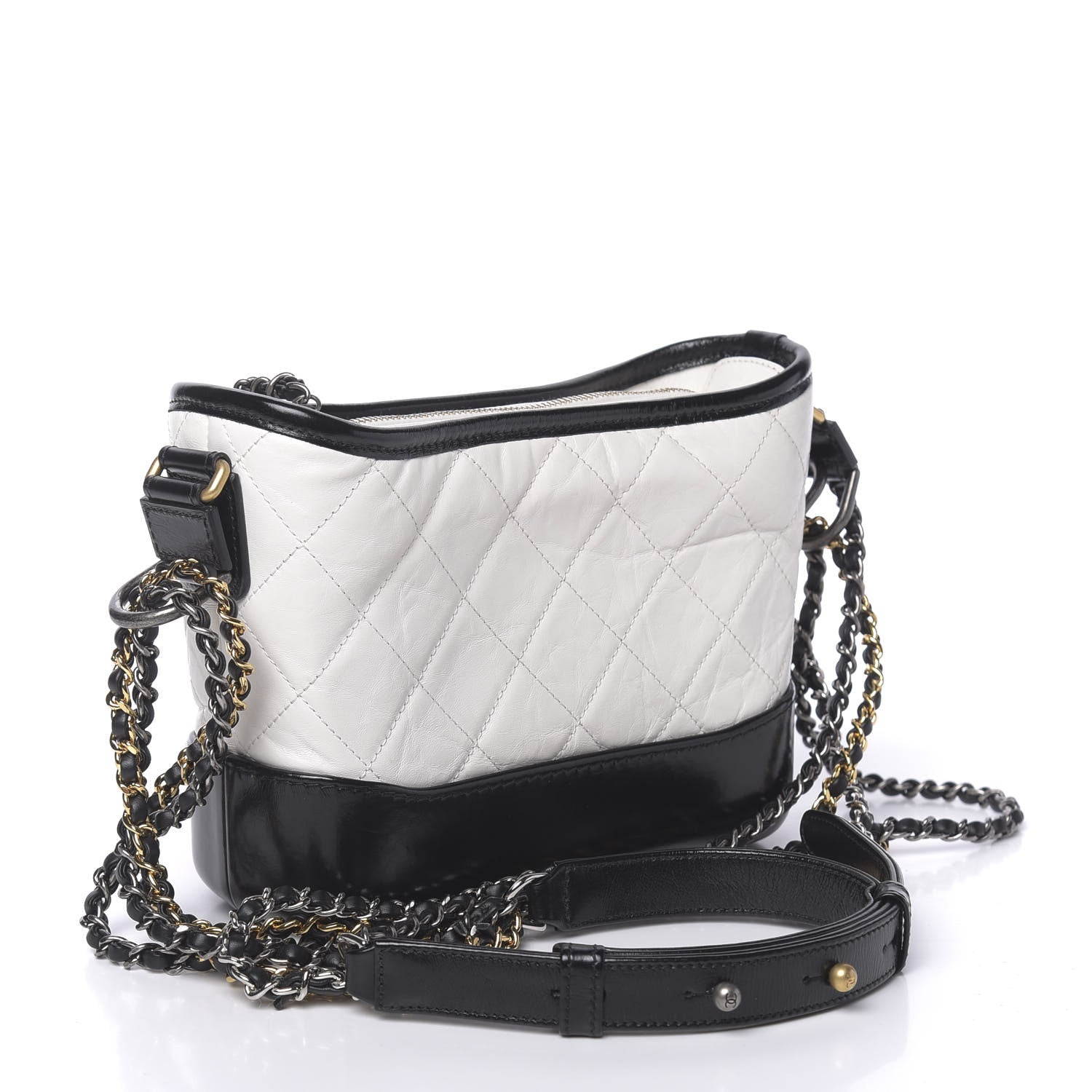 Chanel Aged Calfskin Quilted Small Gabrielle Hobo Black White 3 of 11