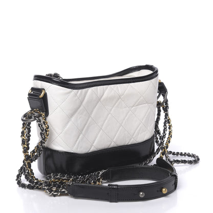 Chanel Aged Calfskin Quilted Small Gabrielle Hobo Black White 3 of 11