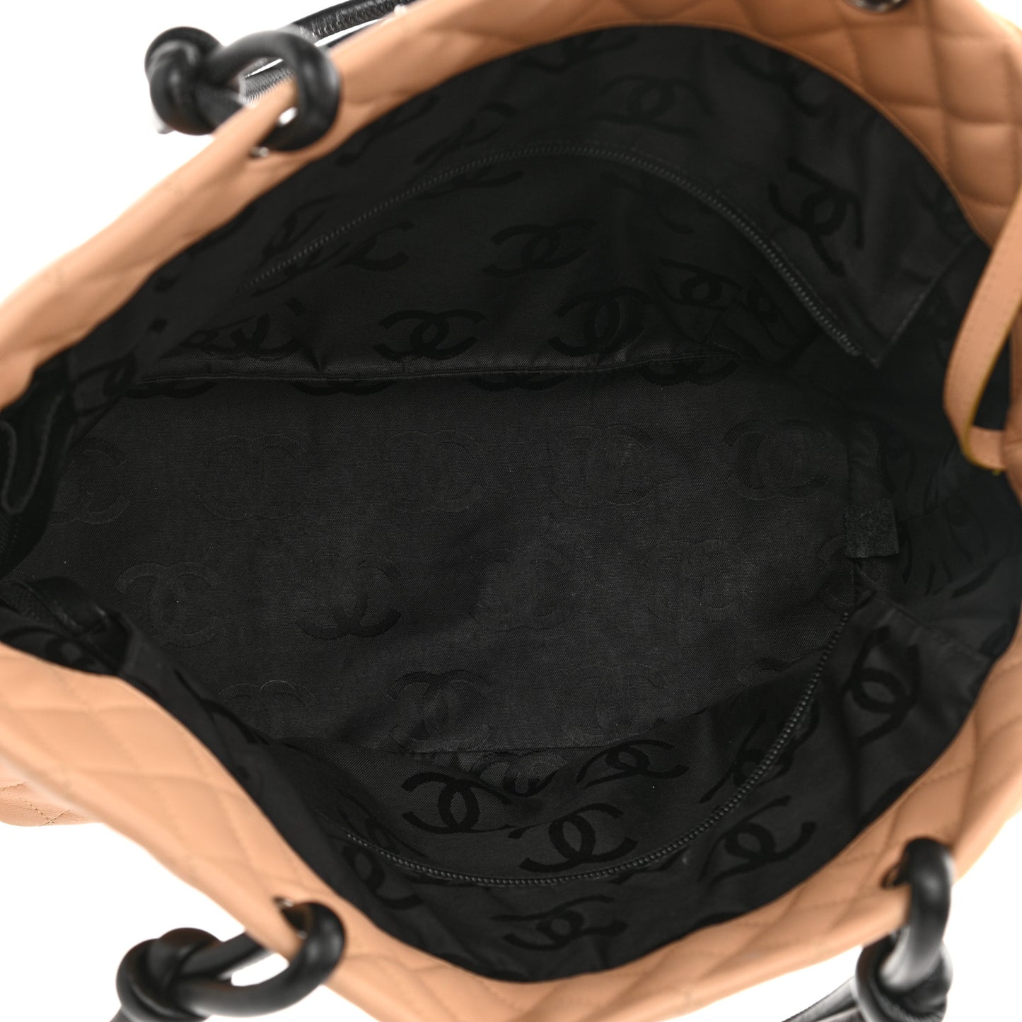 Calfskin Quilted Large Cambon Tote Beige Black