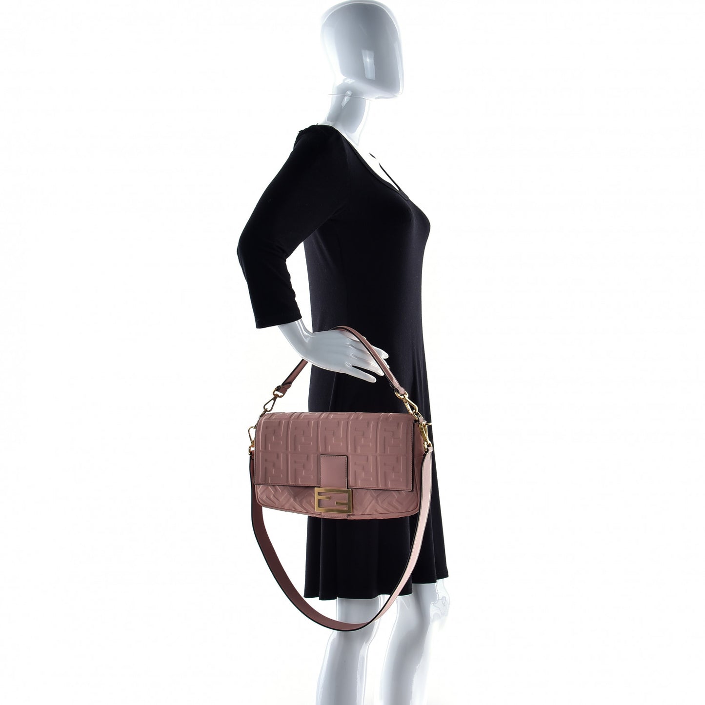 Nappa FF 1974 Embossed Large Baguette Rosa Bourbon