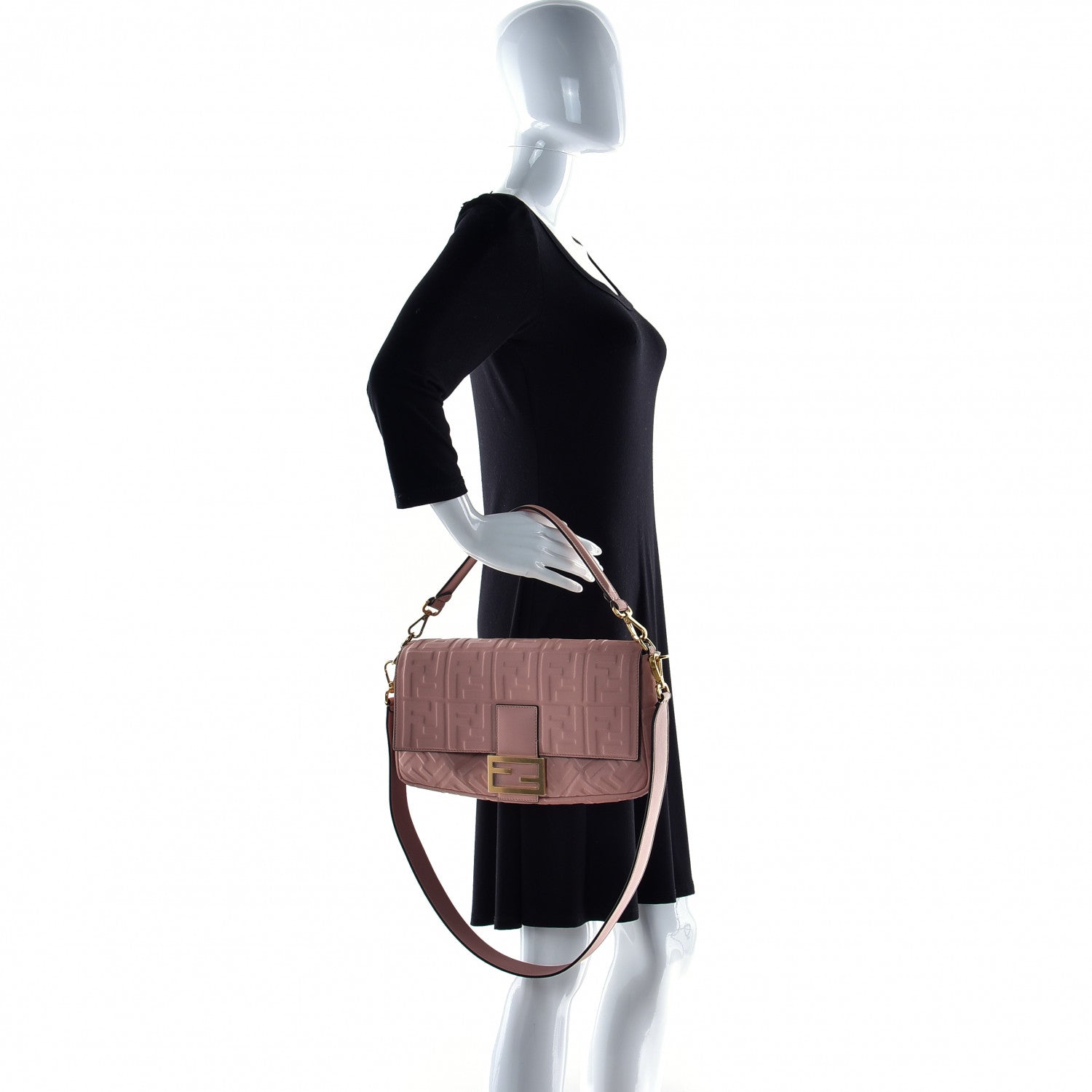 Fendi Nappa FF 1974 Embossed Large Baguette Rosa Bourbon 3 of 17