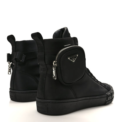Prada Re-Nylon Gabardine Metal Triangle Logo Mens Wheel Pouch Pocket High Top Sneakers 12 Black 4 of 11